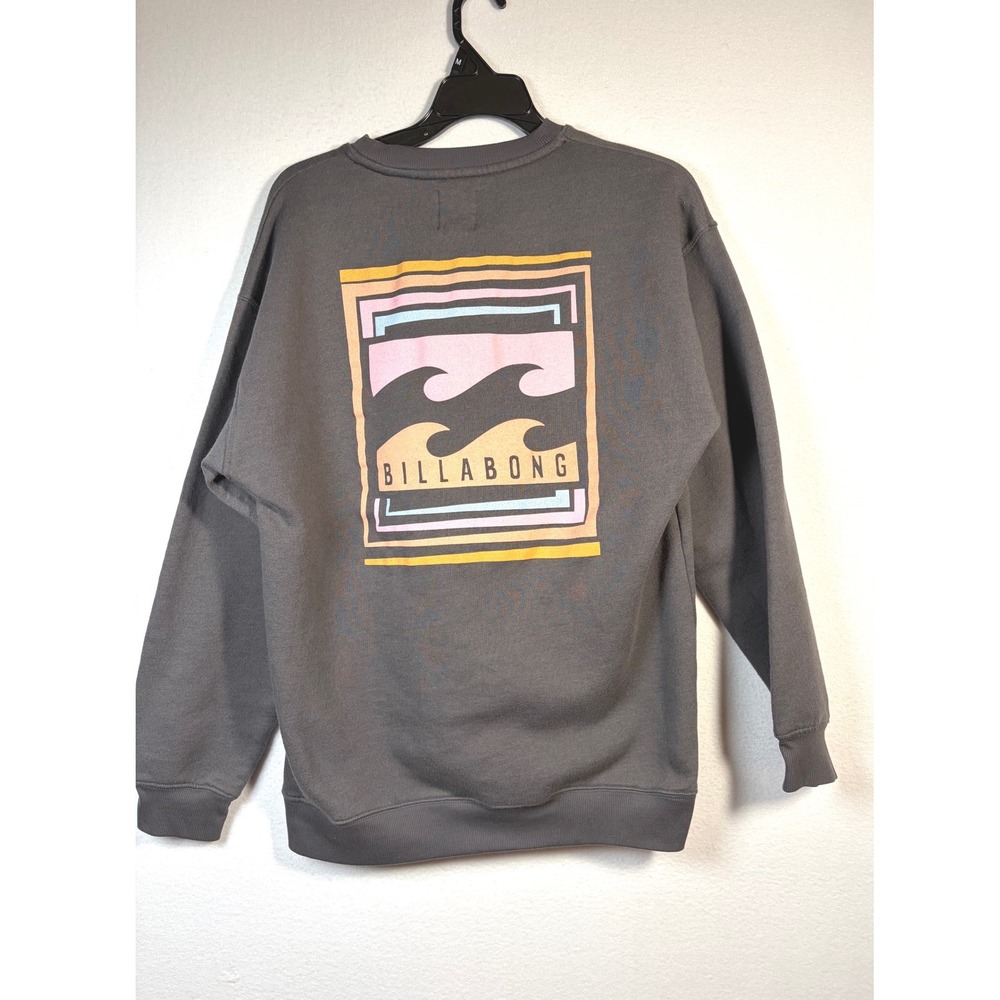 Billabong Sweatshirt Womens XL Gray Excellent Logo Graphic Surf Crewneck